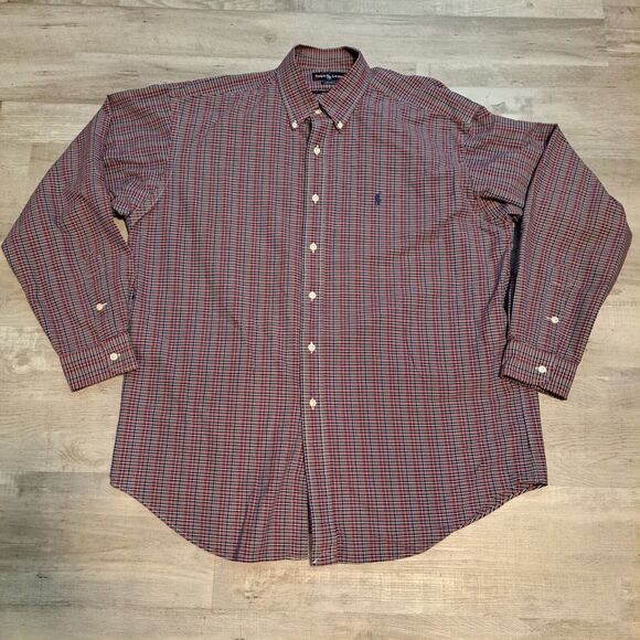 Ralph Lauren Striped Label Vtg Plaid 100% Cotton Button Down Men's Shirt Sz L - Picture 1 of 6